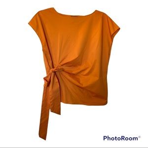 New York & Company Orange Tie-Front Top Size XXL